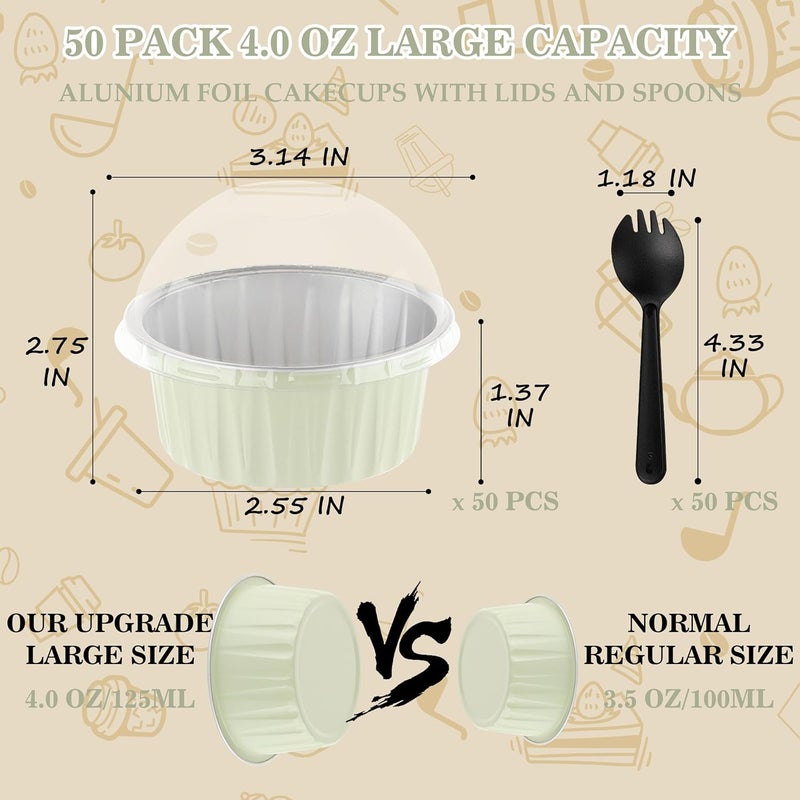 BAKINGPAK 50PCS 4OZ Mini Cake Pans with Lids - Aluminum Cups, Cupcake Containers, Disposable Ramekins for Wedding, Birthday, Holiday, Yellowish - Image 2